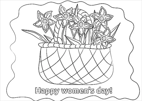 Basket with flowers for womens day coloring page